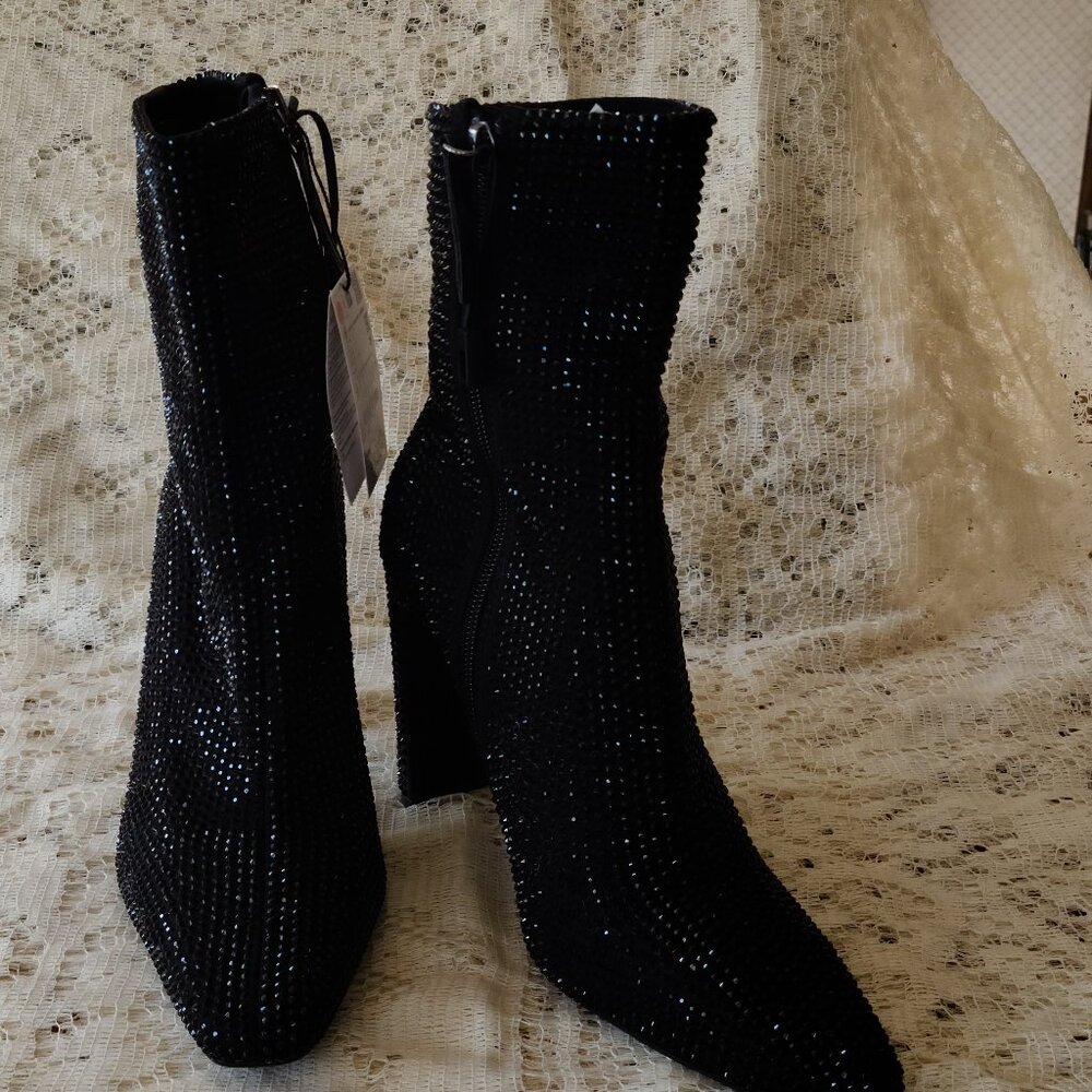 ZARA BLACK GLAM RHINESTONE HEELED ANKLE BOOTS SIZE 6 1/2 - Picture 7 of 10